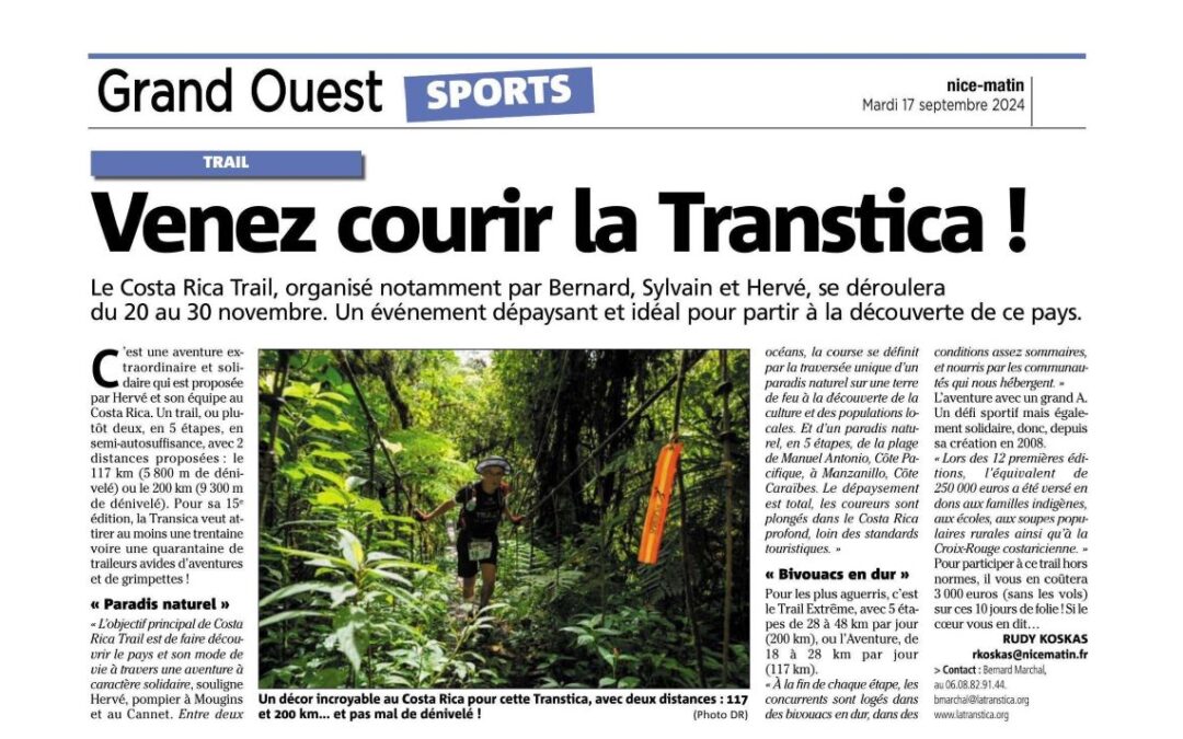 La Transtica 2024 dans Nice Matin !